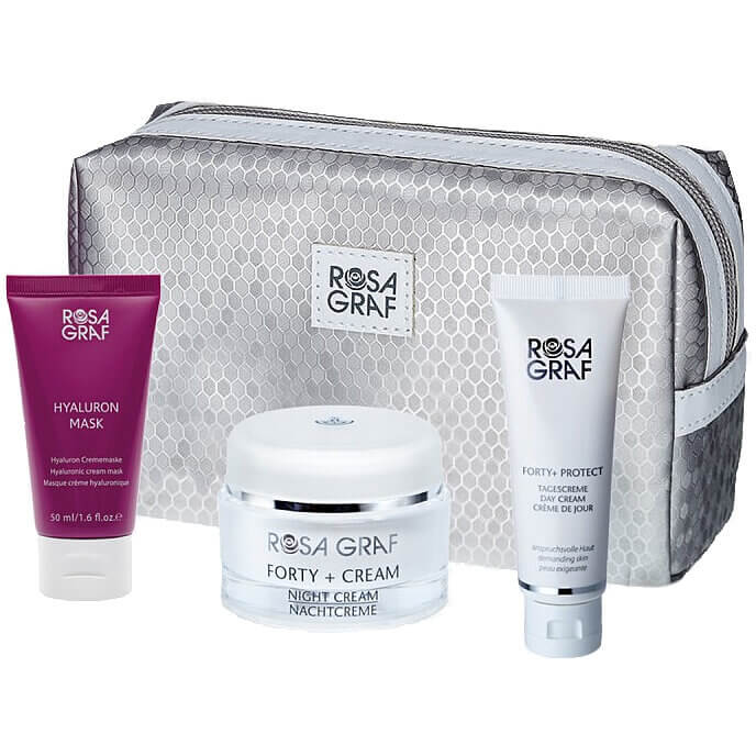 Rosa Graf Forty+ Tasche: Protect (50 ml) + Cream (50 ml) + Hyaluron Mask (50 ml) 