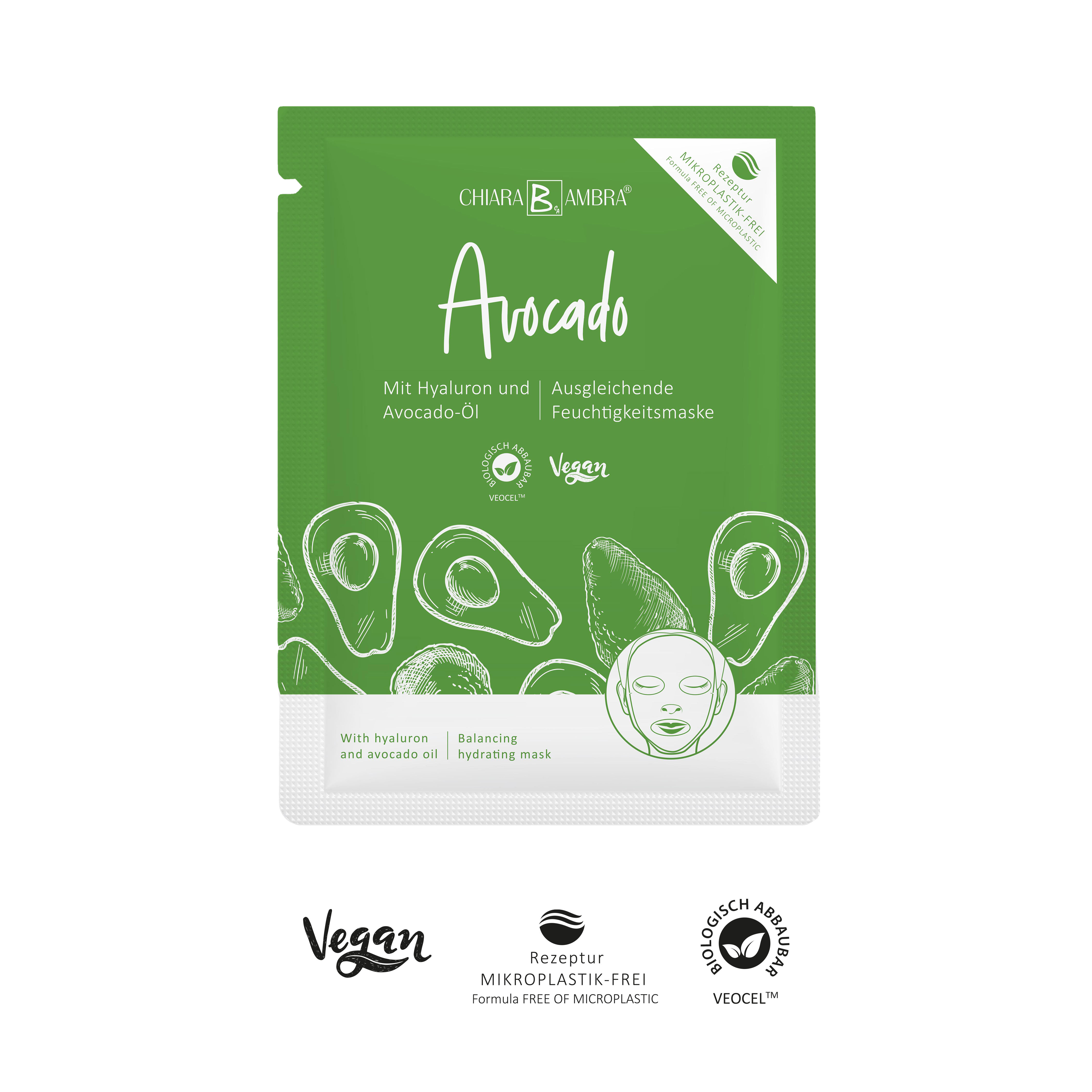 CHIARA AMBRA® Ausgleichende Feuchtigkeitstuchmaske mit Avocado-Öl