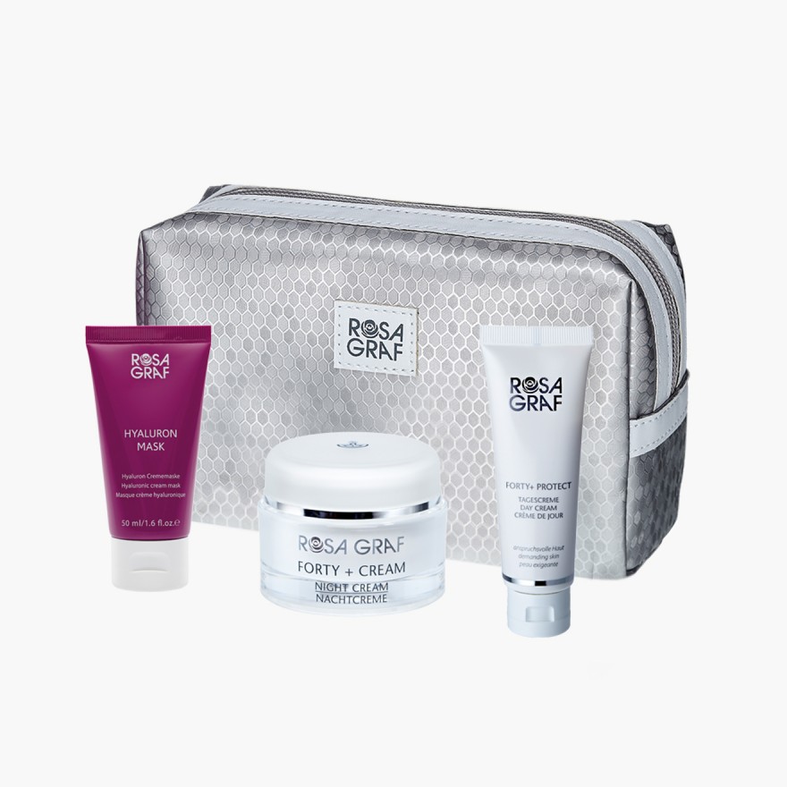 Rosa Graf Forty+ Tasche: Protect (50 ml) + Cream (50 ml) + Hyaluron Mask (50 ml) Rosa Graf Forty+ Tasche: Protect (50 ml) + Cream (50 ml) + Hyaluron Mask (50 ml)