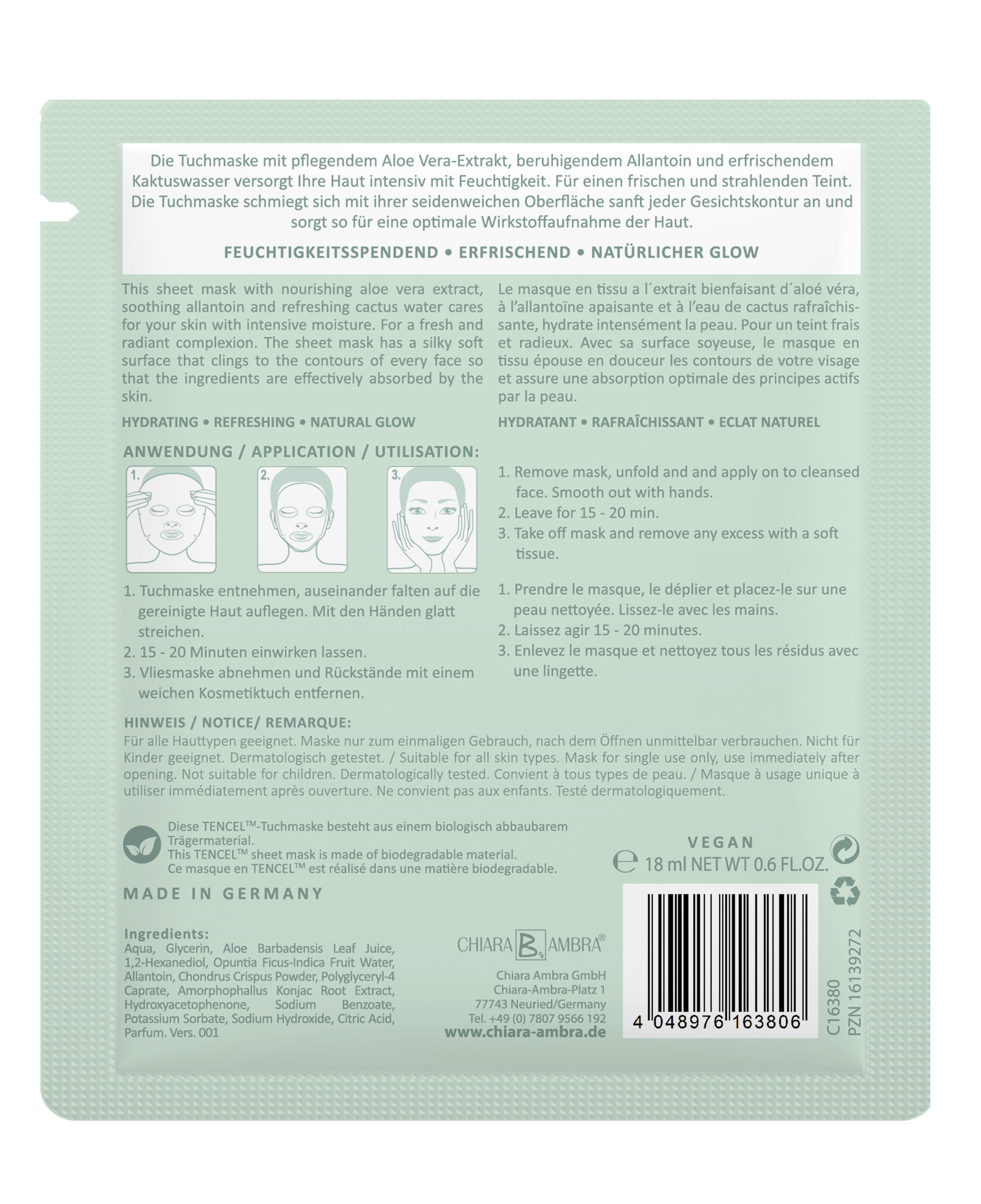 CHIARA AMBRA® Tuchmaske mit Aloe Vera Extrakt