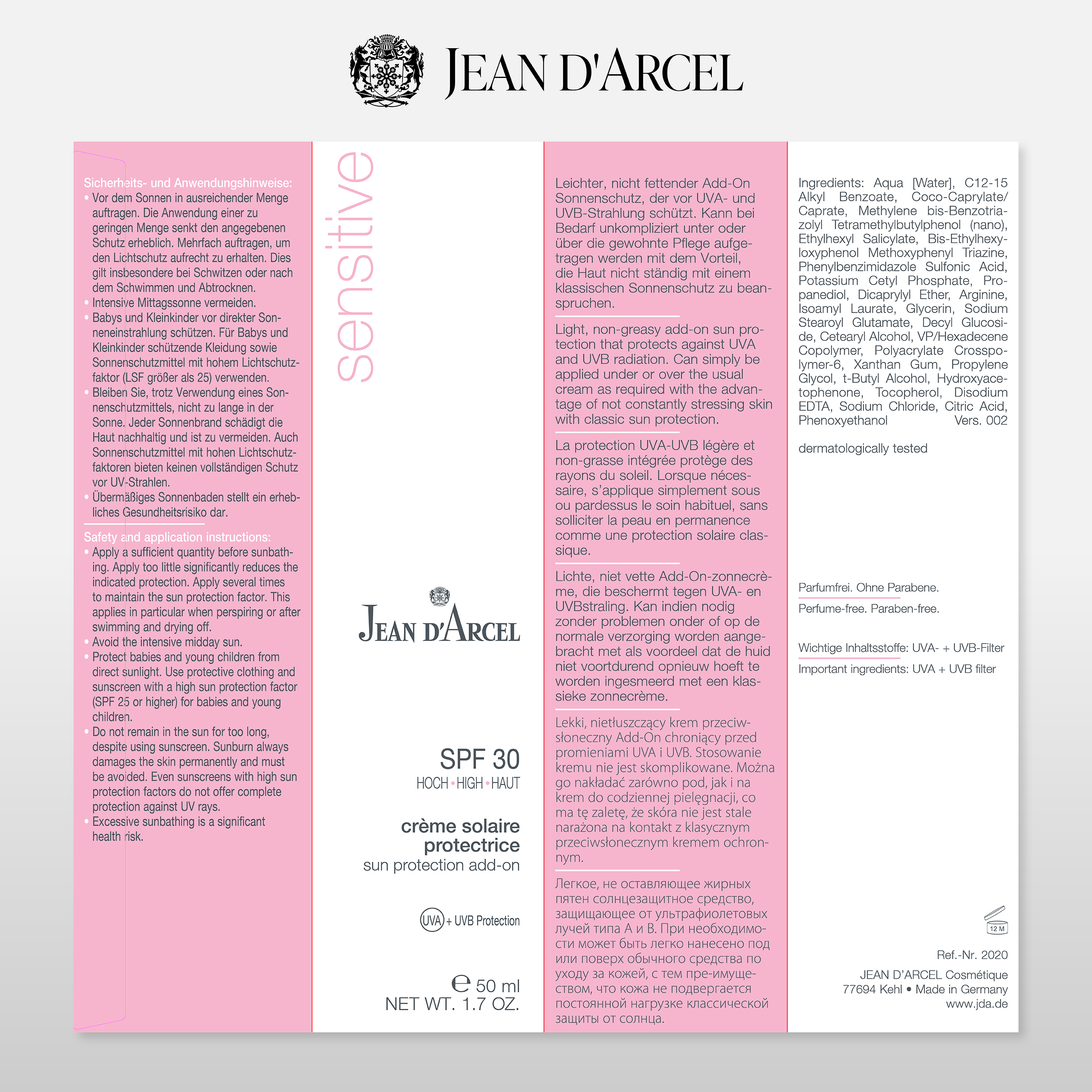 2020_Warnhinweise_FS_offen.jpg Jean D´Arcel crème solaire protectrice SPF 30